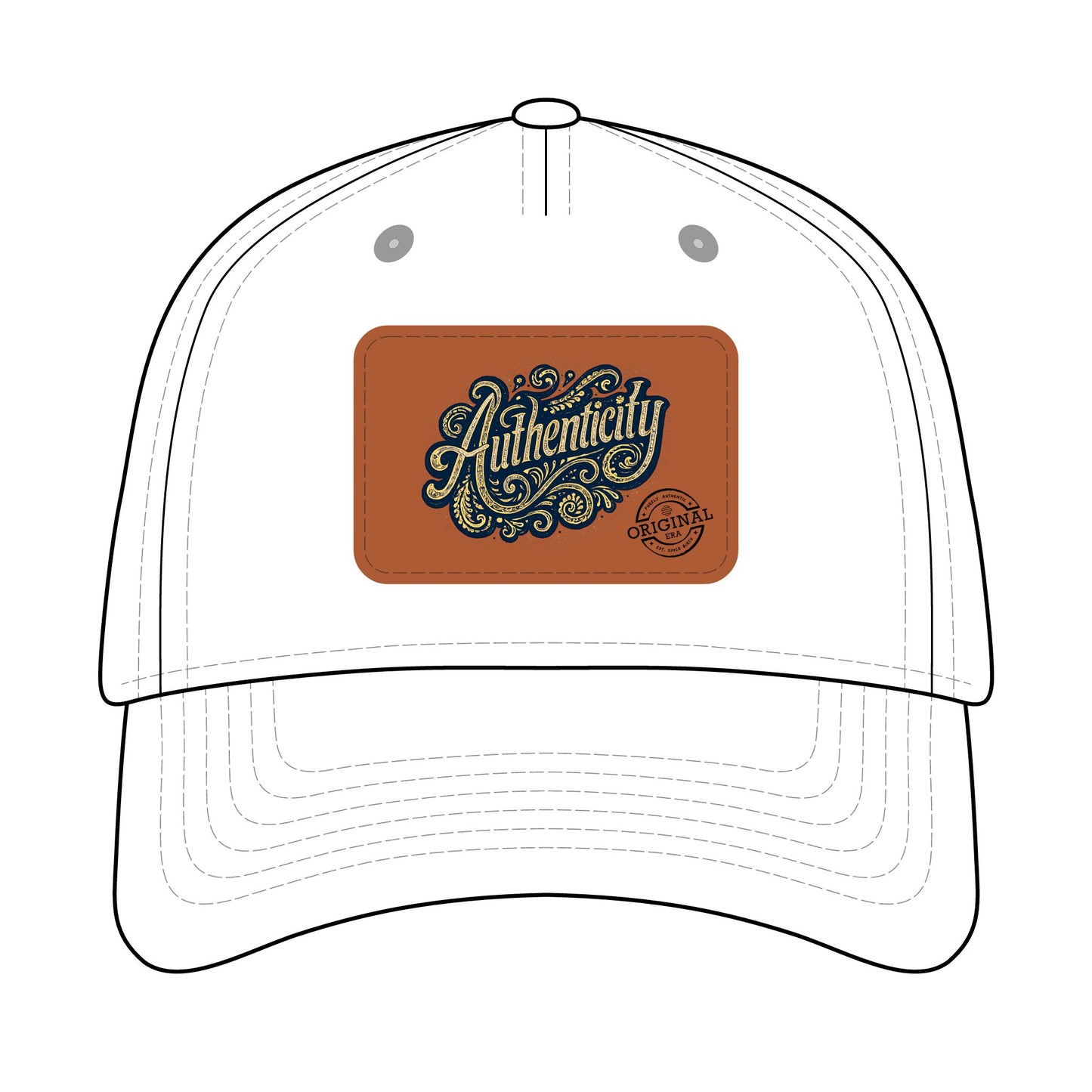 Authenticity Leather Patch Baseball Cap — Vintage Script Mid-Profile Hat