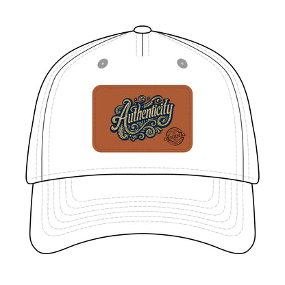 Authenticity Leather Patch Baseball Cap — Vintage Script Mid-Profile Hat