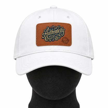 Authenticity Leather Patch Baseball Cap — Vintage Script Mid-Profile Hat