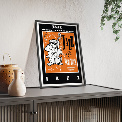 Jazz Poster with Wooden Frame — New Orleans/New York Music Print