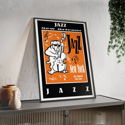 Jazz Poster with Wooden Frame — New Orleans/New York Music Print