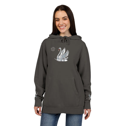 Embroidered Swan Graphic Hoodie — Vintage Pigment-Dyed