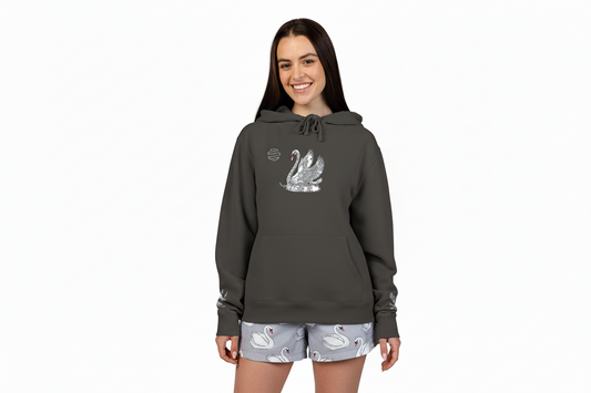Embroidered Swan Graphic Hoodie — Vintage Pigment-Dyed