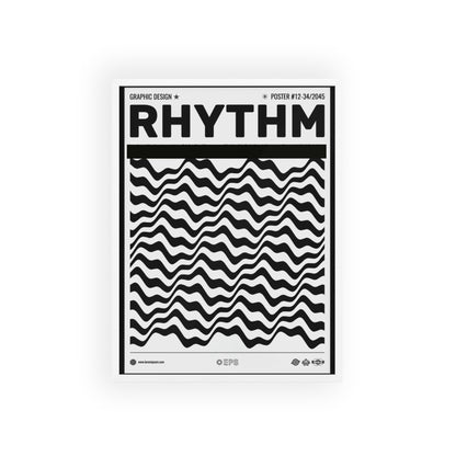 Rhythm Wave Art Poster with Wooden Frame — Black & White Modern Wall Print