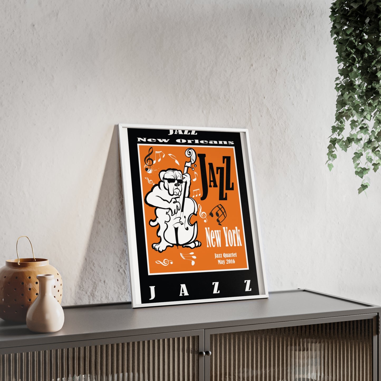 Jazz Poster with Wooden Frame — New Orleans/New York Music Print