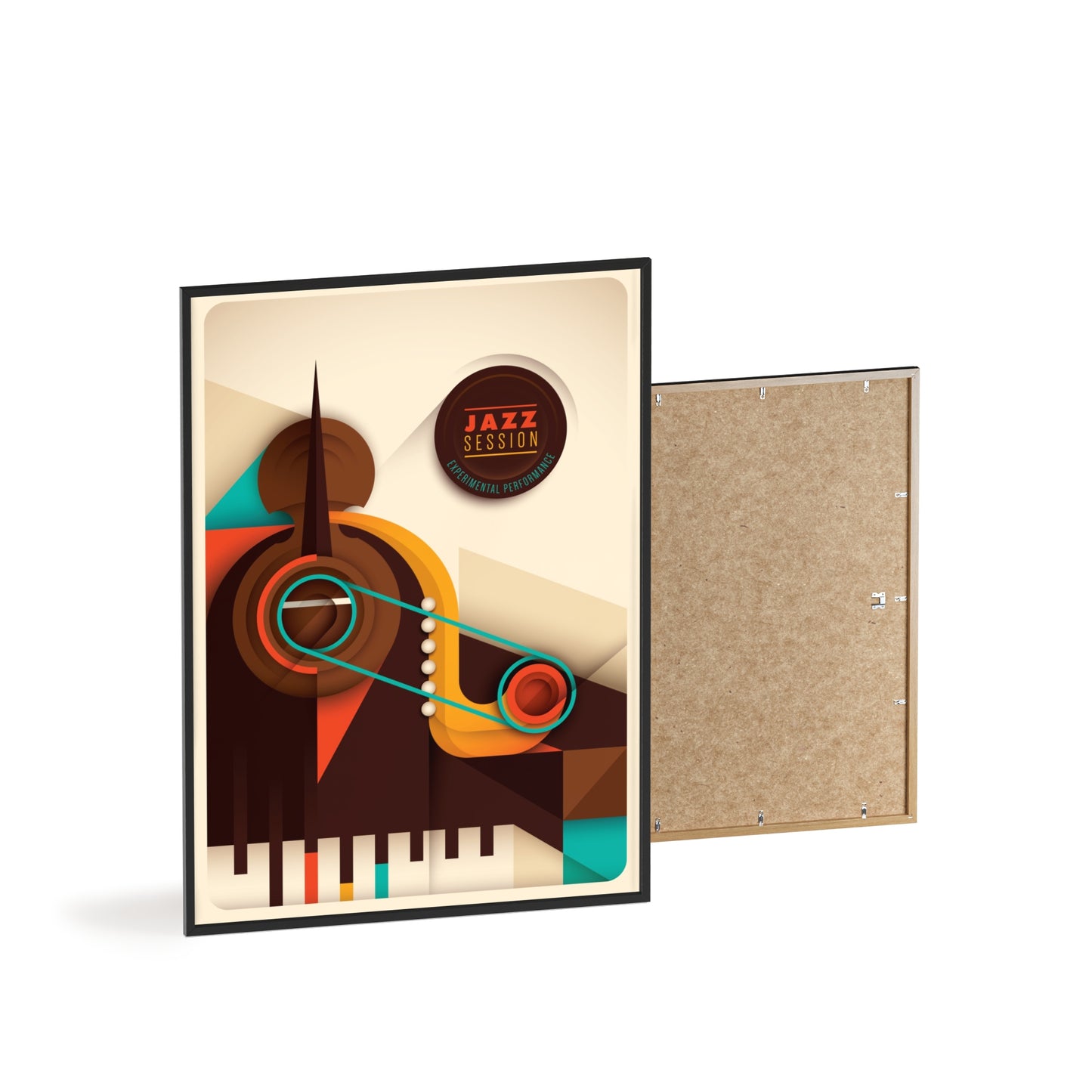Jazz Session Poster with Wooden Frame – Retro Abstract Music Wall Art