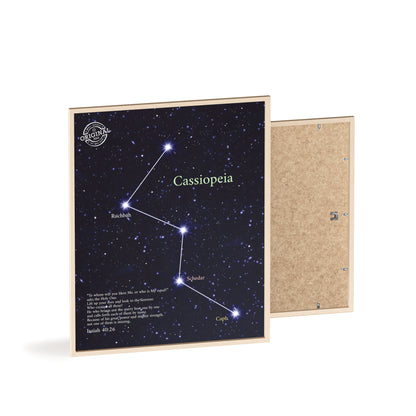 Cassiopeia Constellation Poster with Wooden Frame — Star Map Wall Art