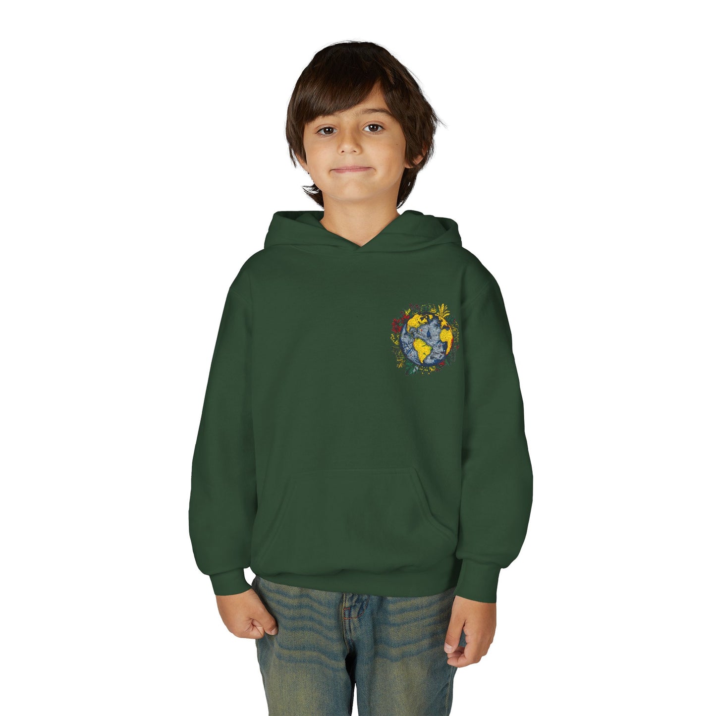 Youth Hoodie — Earth Floral Heart Graphic Kids Sweatshirt