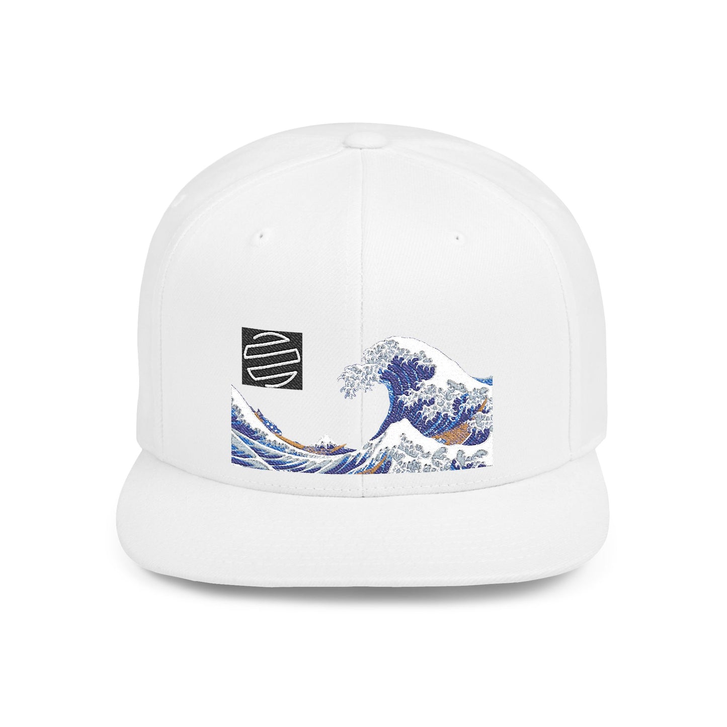 Snapback Hat — Blue Wave Japanese Art Flat-Bill Cap
