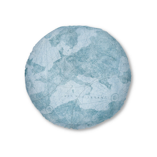 Coastal Map Round Tufted Floor Pillow