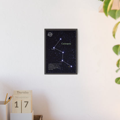 Cassiopeia Constellation Poster with Wooden Frame — Star Map Wall Art