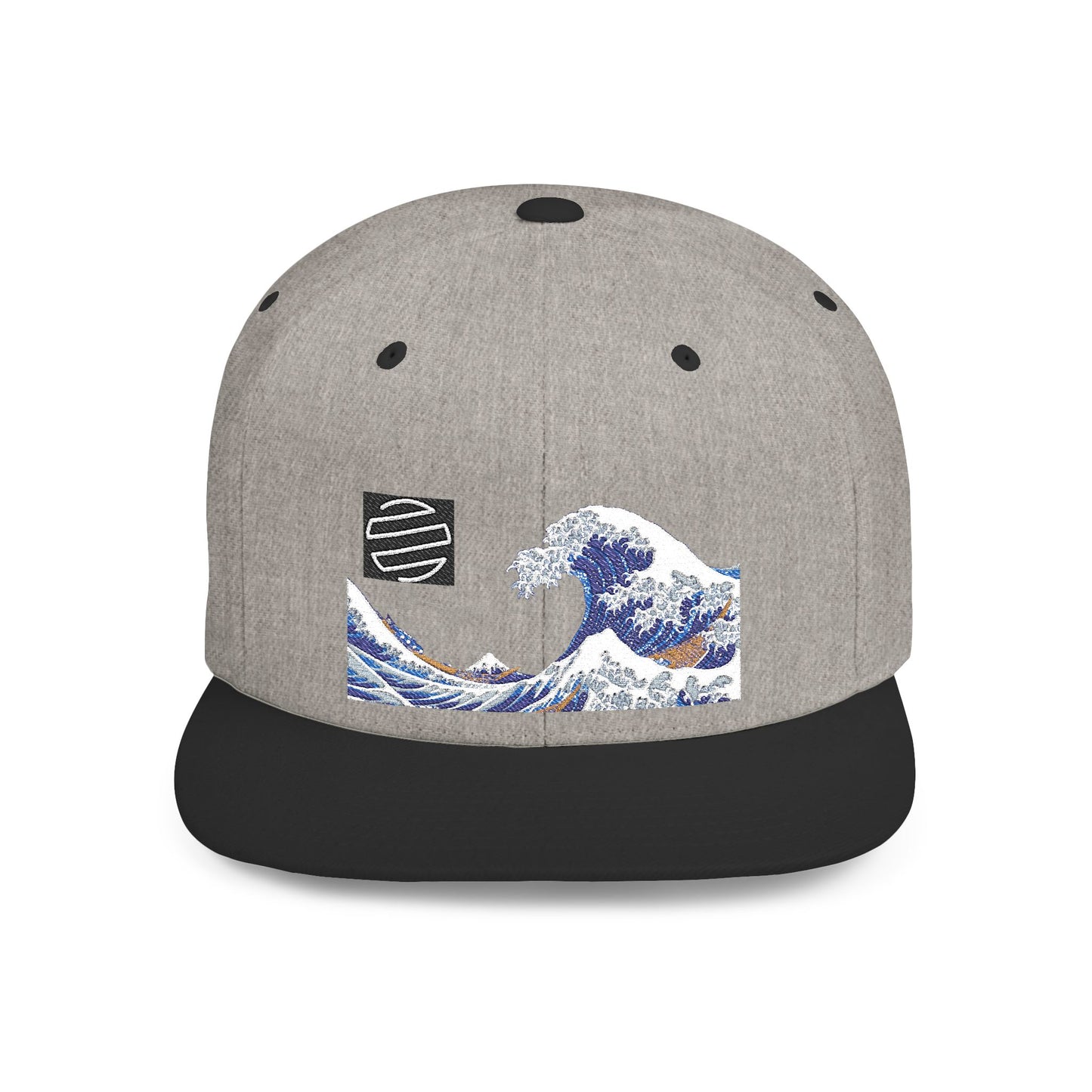 Snapback Hat — Blue Wave Japanese Art Flat-Bill Cap