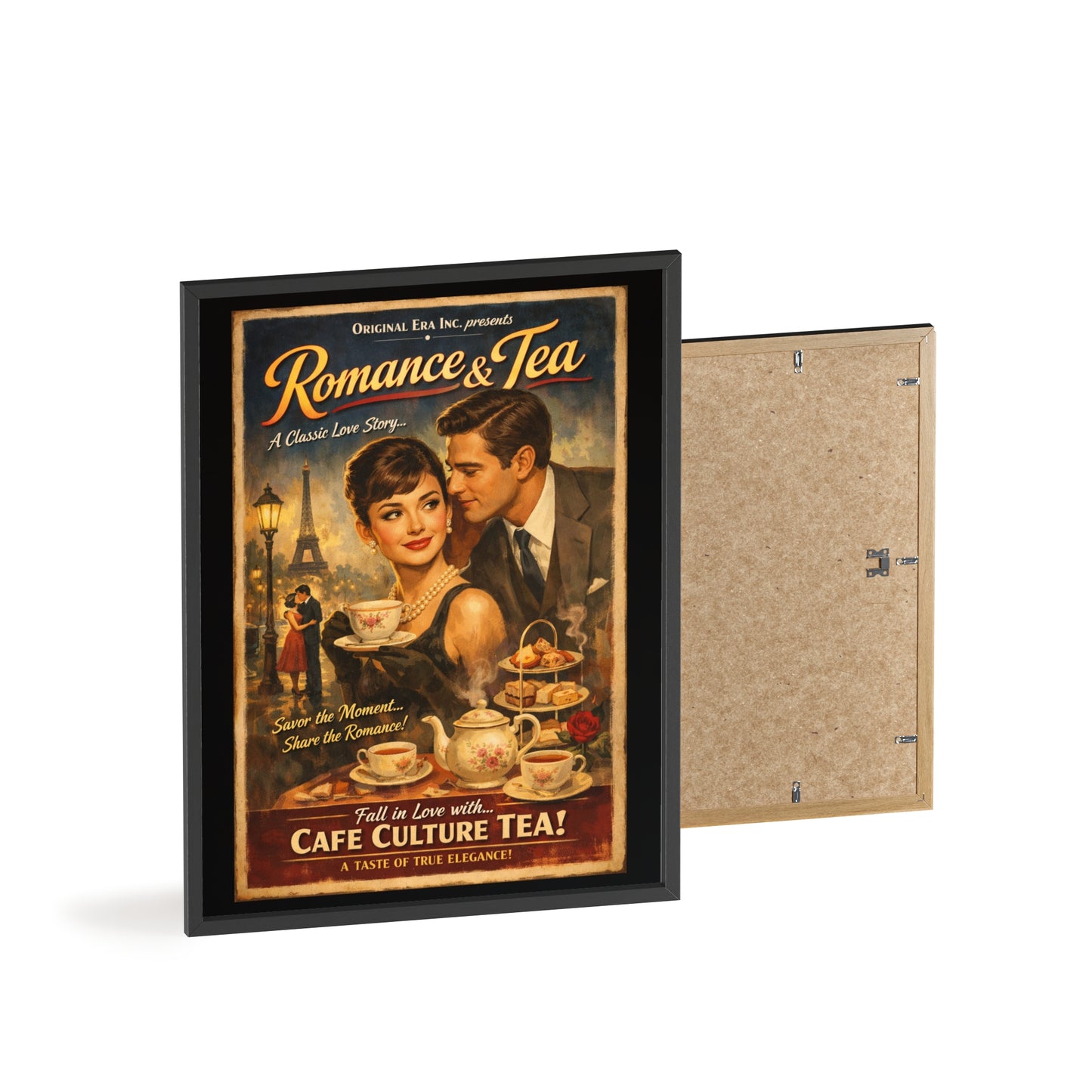 Romance & Tea Vintage Cafe Poster — Framed Wall Art