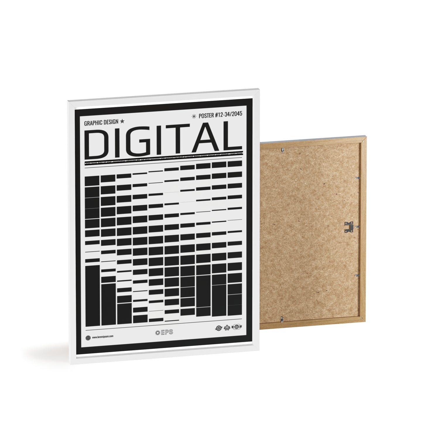 Digital Grid Poster with Wooden Frame — Modern Black & White Wall Art