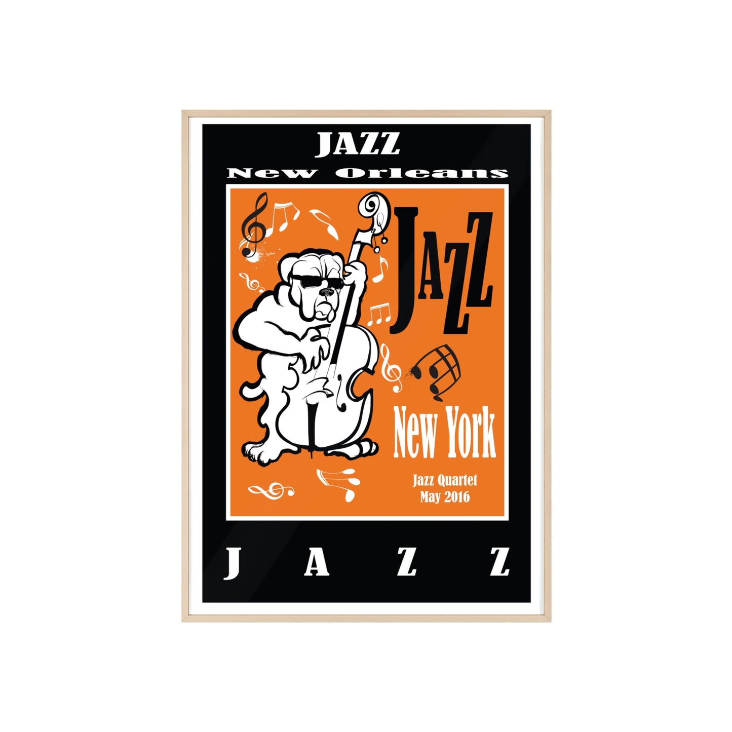 Jazz Poster with Wooden Frame — New Orleans/New York Music Print