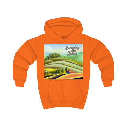 Kids Hoodie — 'Everyday Fresh Jesus' Pastel Landscape Hoodie with FAITH Back Graphic