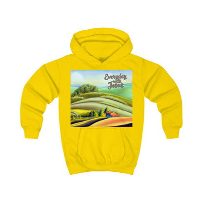 Kids Hoodie — 'Everyday Fresh Jesus' Pastel Landscape Hoodie with FAITH Back Graphic