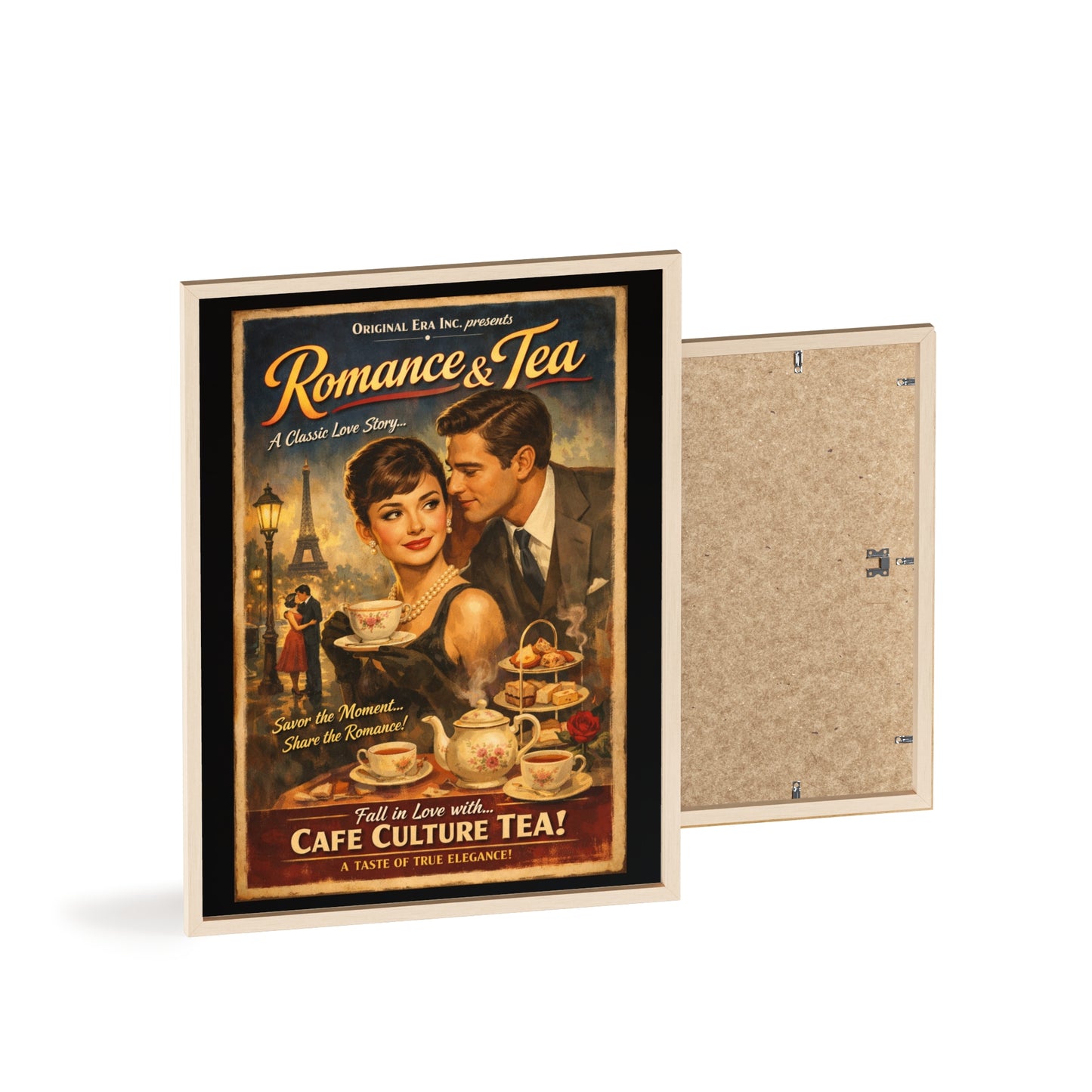 Romance & Tea Vintage Cafe Poster — Framed Wall Art