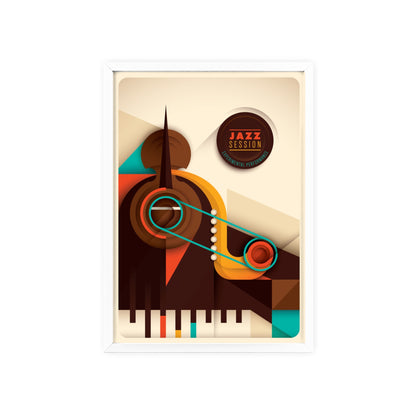 Jazz Session Poster with Wooden Frame – Retro Abstract Music Wall Art