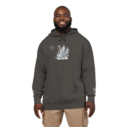Embroidered Swan Graphic Hoodie — Vintage Pigment-Dyed