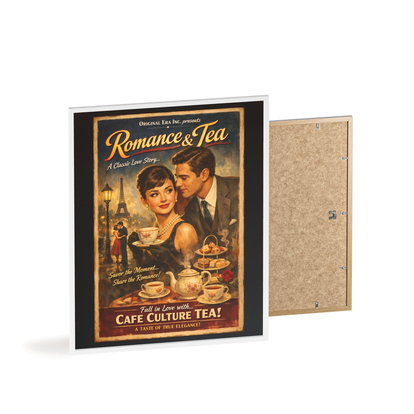 Romance & Tea Vintage Cafe Poster — Framed Wall Art