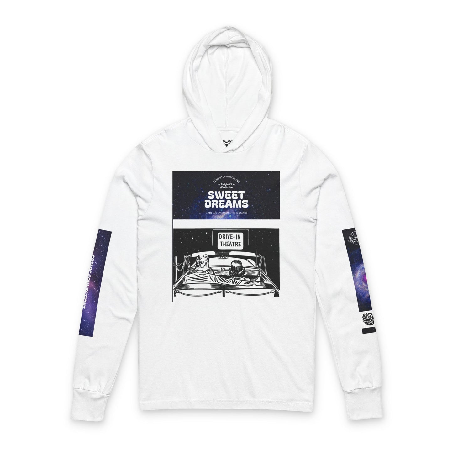 Sweet Dreams Hooded Long Sleeve Tee — Drive‑In Theater & Cosmic Swan Graphic