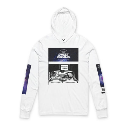 Sweet Dreams Hooded Long Sleeve Tee — Drive‑In Theater & Cosmic Swan Graphic