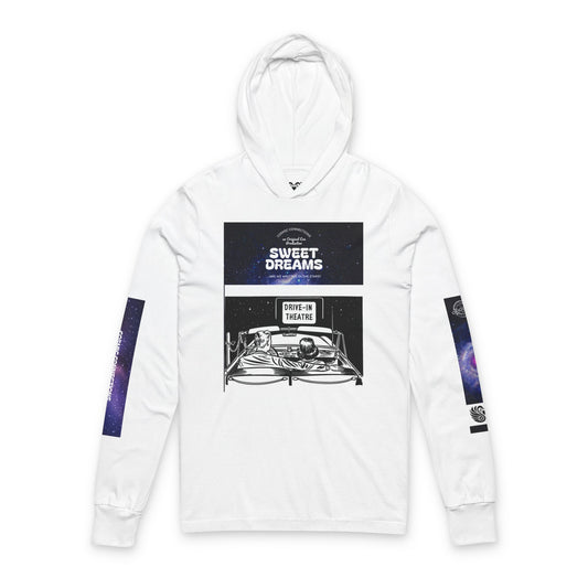 Sweet Dreams Hooded Long Sleeve Tee — Drive‑In Theater & Cosmic Swan Graphic