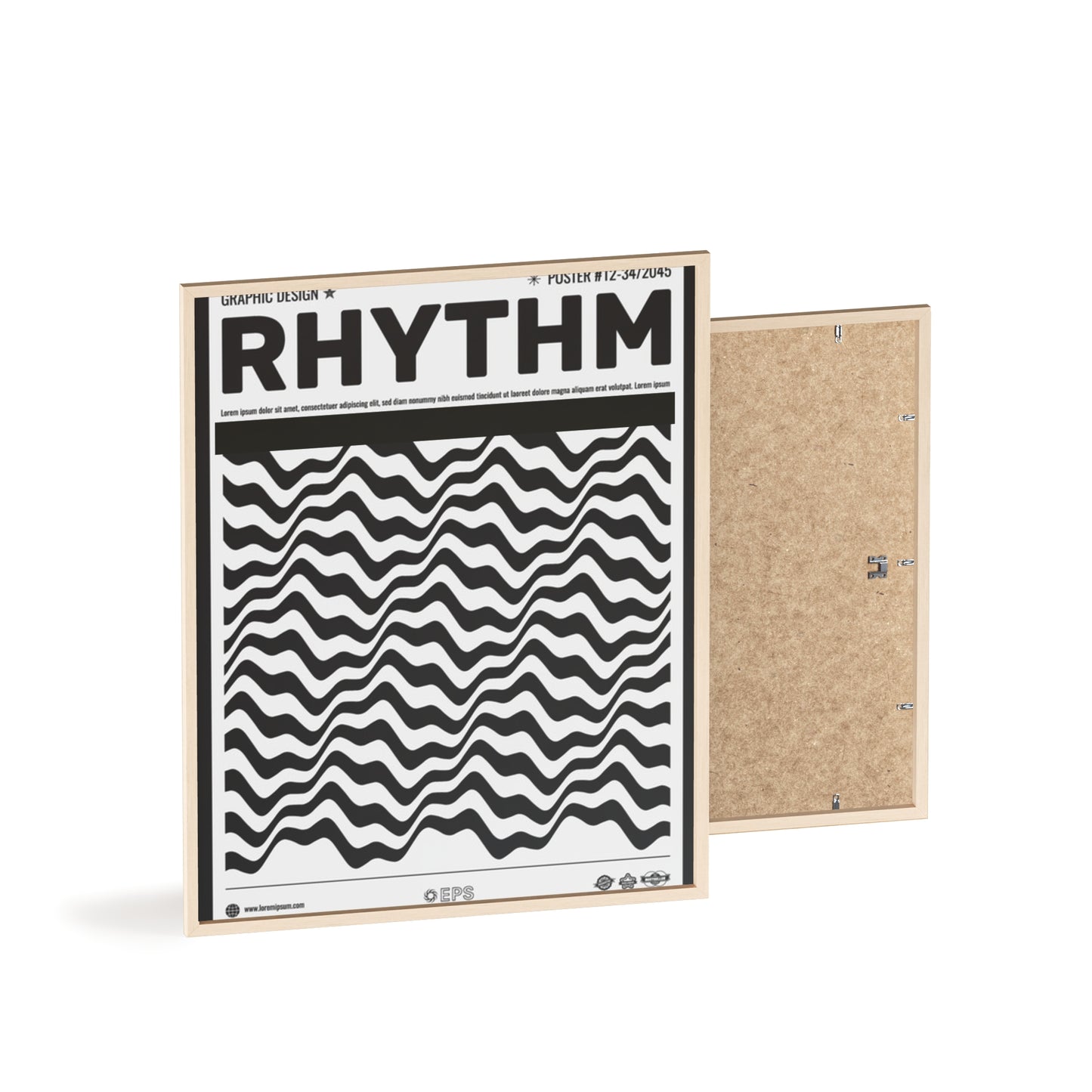 Rhythm Wave Art Poster with Wooden Frame — Black & White Modern Wall Print
