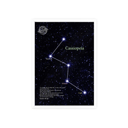 Cassiopeia Constellation Poster with Wooden Frame — Star Map Wall Art