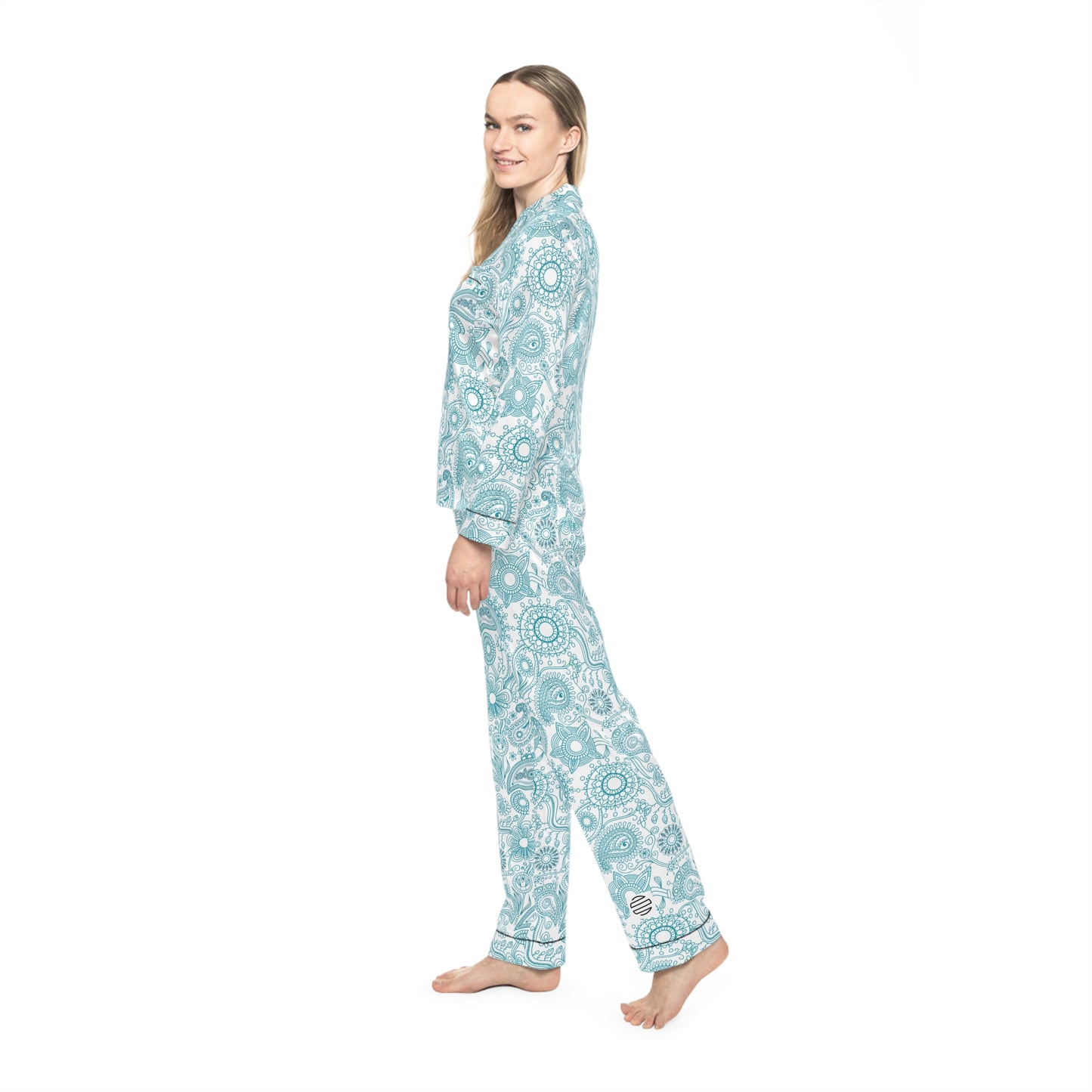 Satin Paisley Women’s Pajama Set – Light Blue Floral Sleepwear