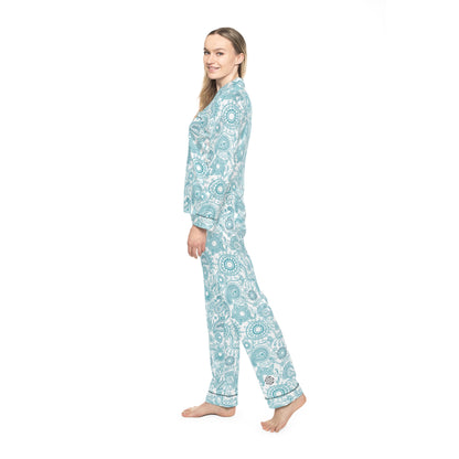 Satin Paisley Women’s Pajama Set – Light Blue Floral Sleepwear