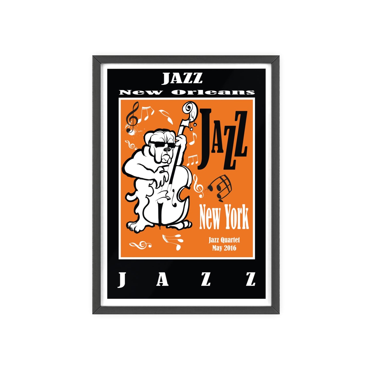 Jazz Poster with Wooden Frame — New Orleans/New York Music Print