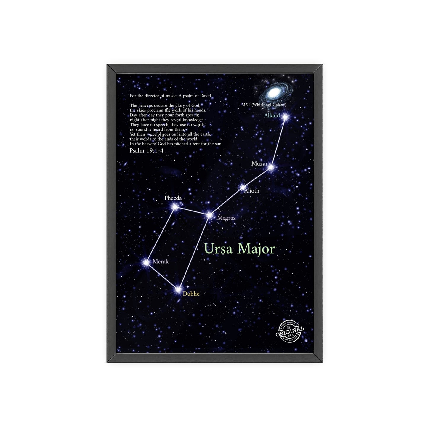 Ursa Major Constellation Star Map Poster with Wooden Frame — Astrology Wall Art