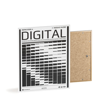 Digital Grid Poster with Wooden Frame — Modern Black & White Wall Art