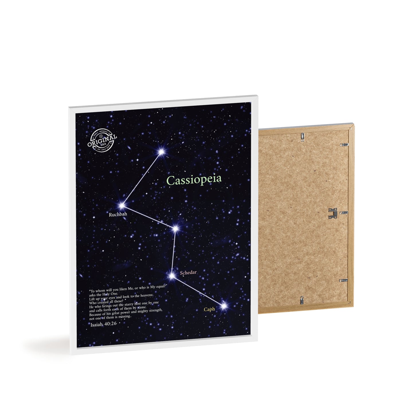 Cassiopeia Constellation Poster with Wooden Frame — Star Map Wall Art