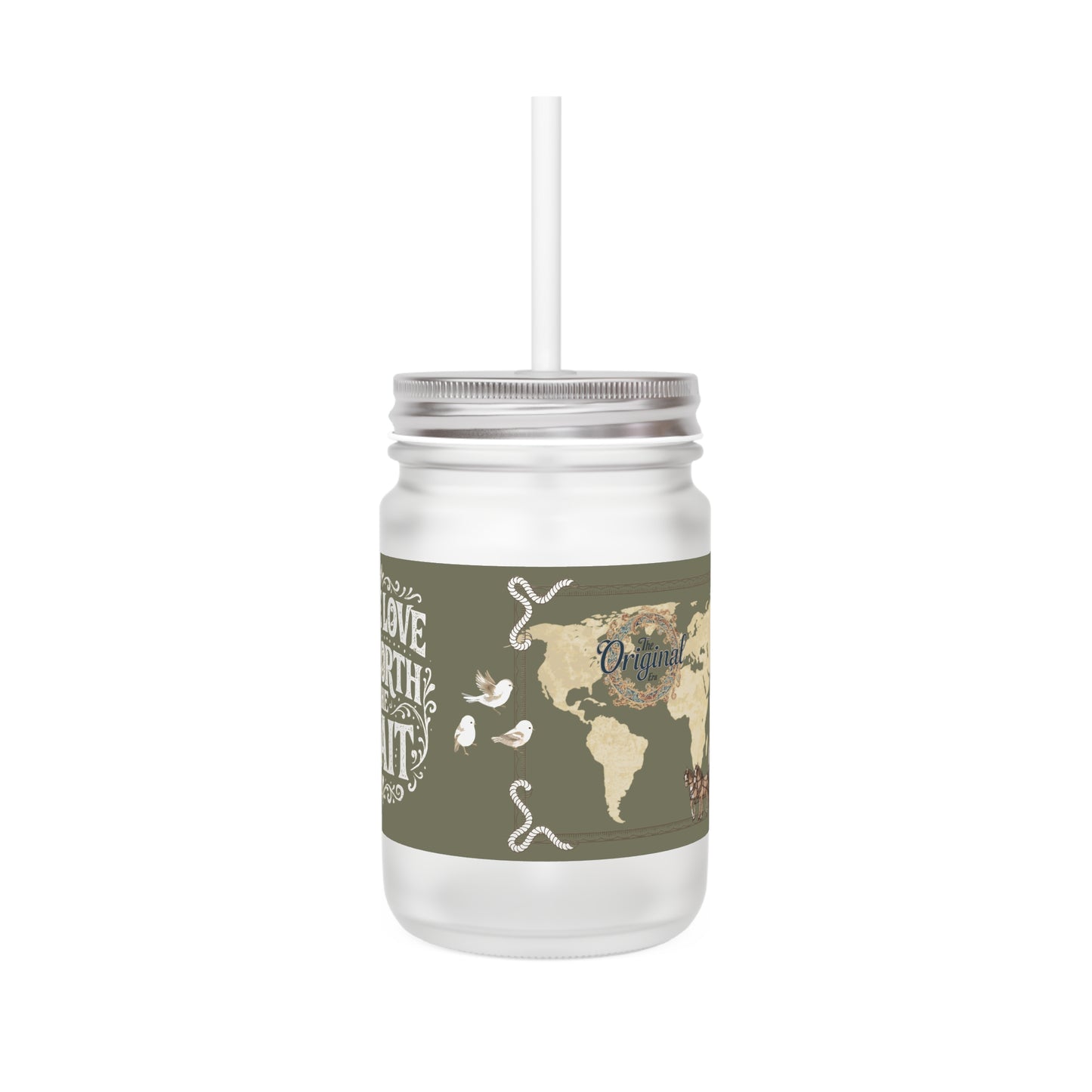 Mason Jar Tumbler - "True Love Is Worth The Wait" Vintage Travel Map Design