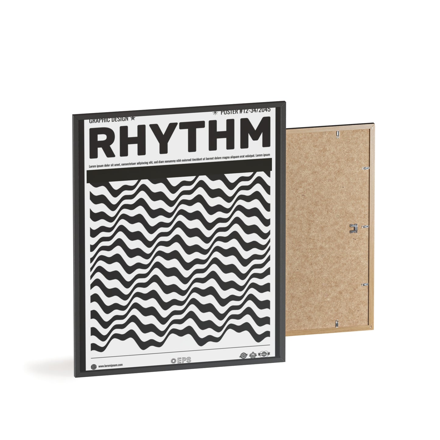 Rhythm Wave Art Poster with Wooden Frame — Black & White Modern Wall Print
