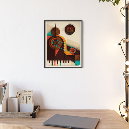 Jazz Session Poster with Wooden Frame – Retro Abstract Music Wall Art