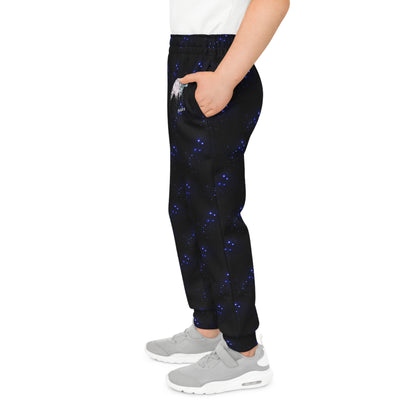 Youth Joggers — Blue Constellation Galaxy Print with Polar Bear Accent