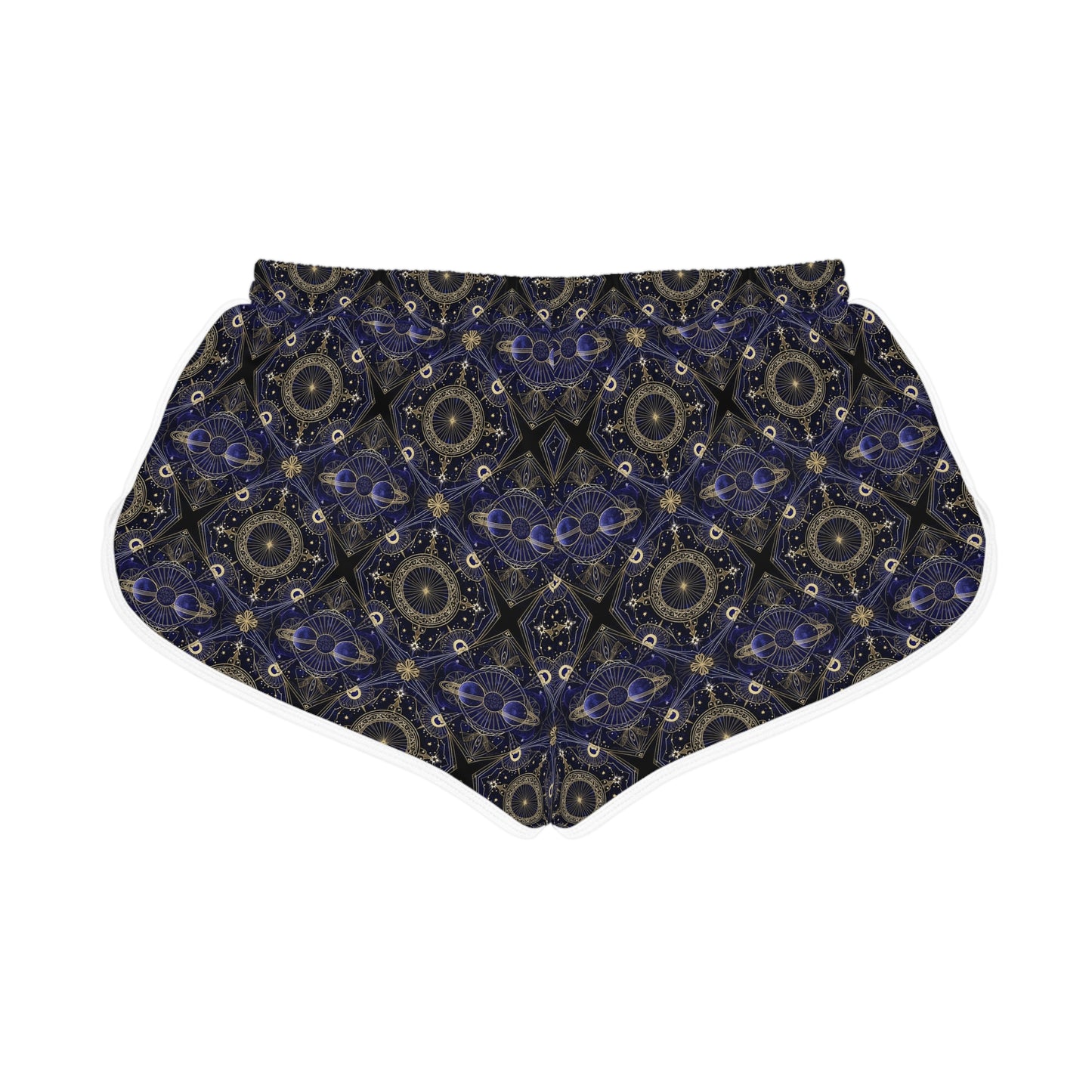 Boho Mosaic Women's Relaxed Shorts — Navy Gold Patterned Lounge & Festival Swim Cover-Up