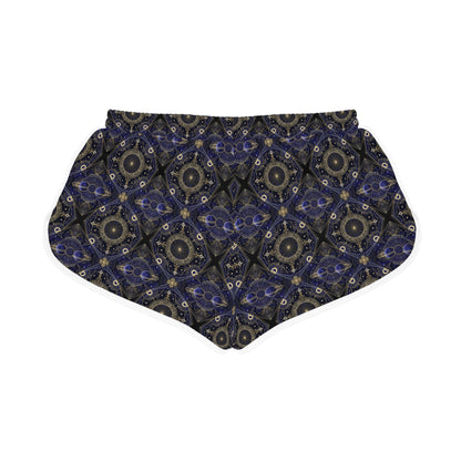 Boho Mosaic Women's Relaxed Shorts — Navy Gold Patterned Lounge & Festival Swim Cover-Up