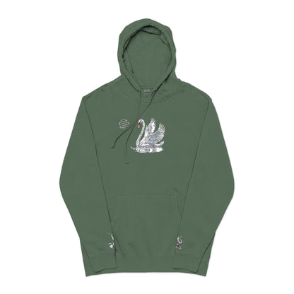 Embroidered Swan Graphic Hoodie — Vintage Pigment-Dyed