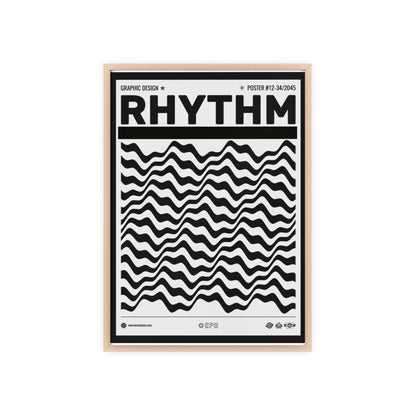 Rhythm Wave Art Poster with Wooden Frame — Black & White Modern Wall Print