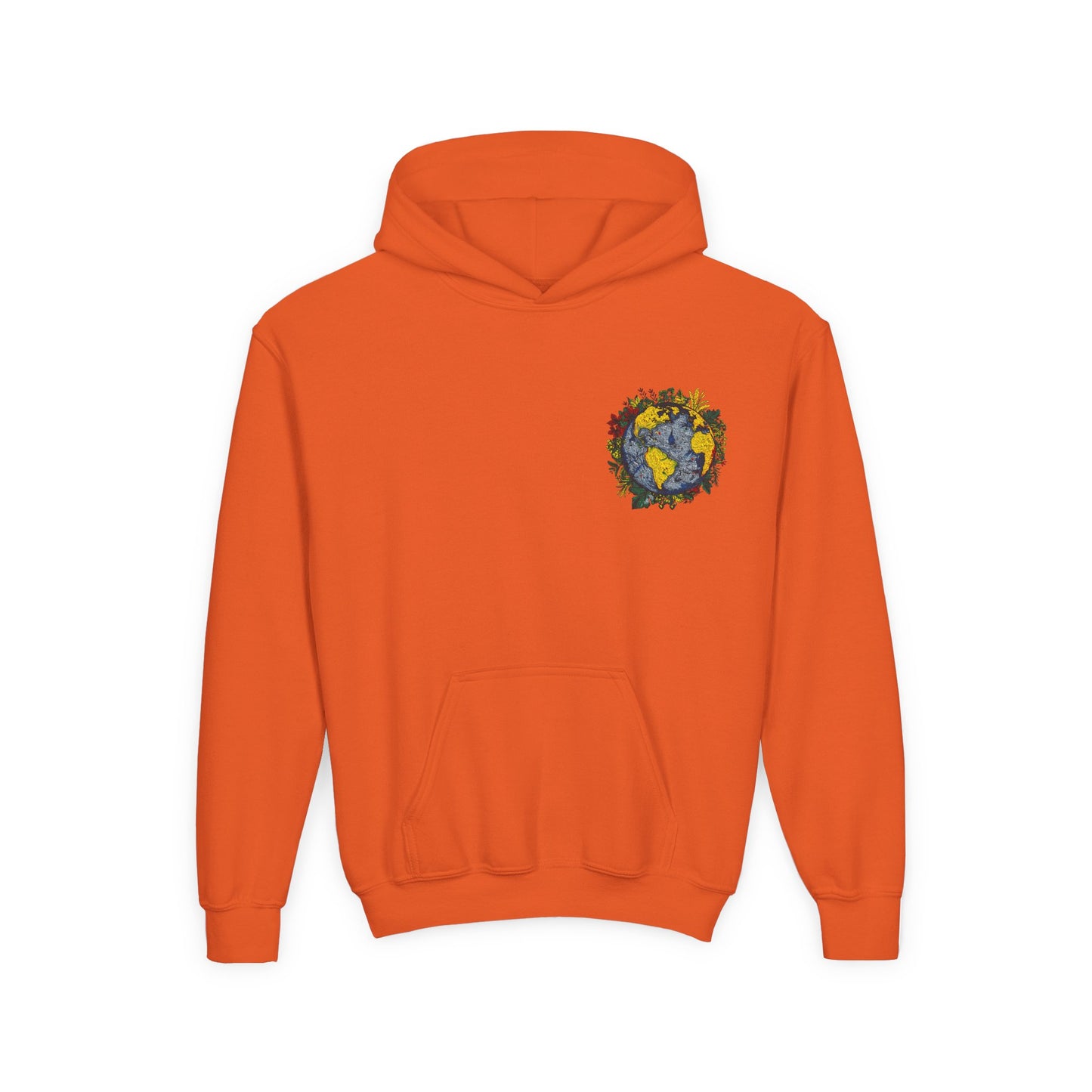 Youth Hoodie — Earth Floral Heart Graphic Kids Sweatshirt