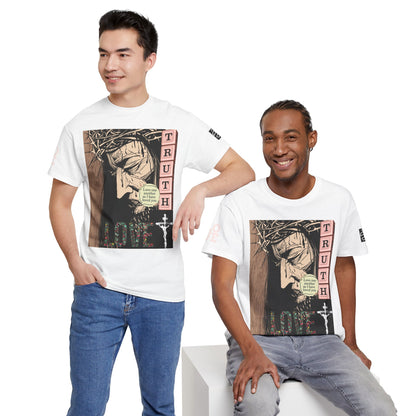 Christian Inspirational Tee, Unisex Heavy Cotton Shirt, Love and Truth Graphic T-Shirt, Faith-Based Apparel