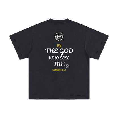 "Genesis 16:13" Heavyweight Snow Washed Hand-Frayed T-Shirt