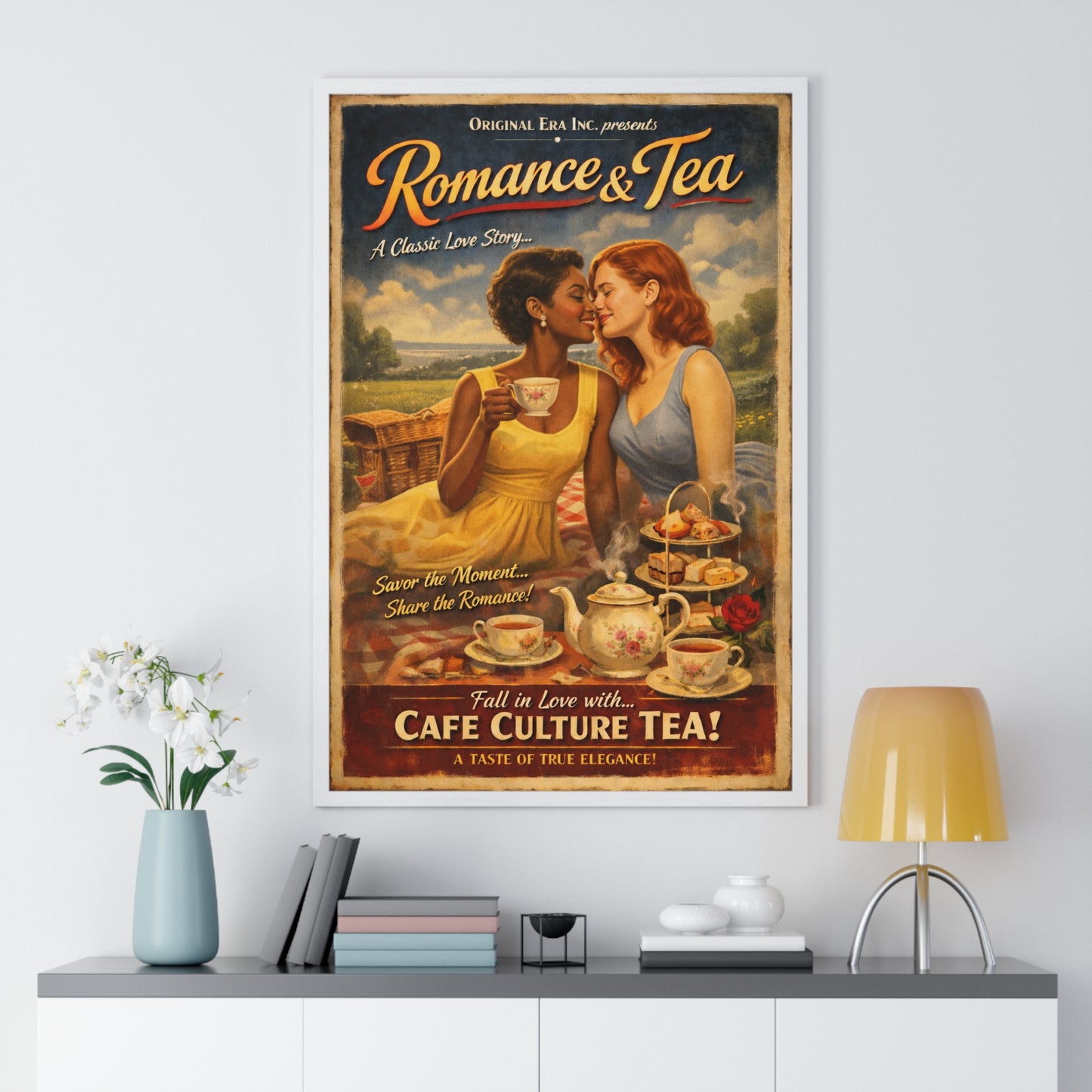 Romance & Tea Vintage Poster — Cafe Culture Tea Wall Art