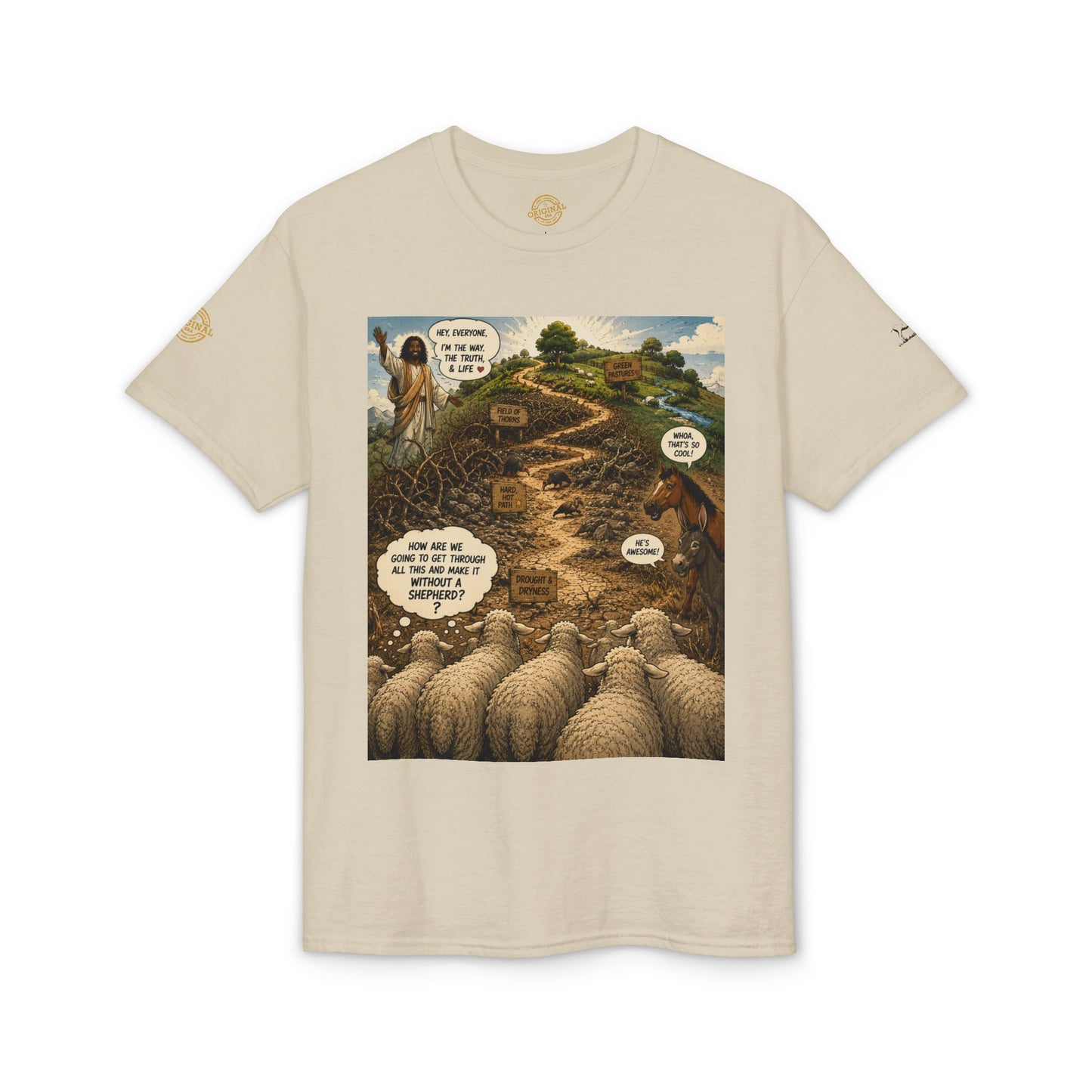Sheep In the Wild Graphic T-Shirt — "God Has My Back" Faith Tee