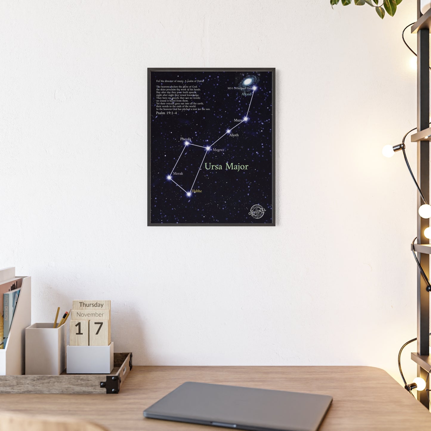Ursa Major Constellation Star Map Poster with Wooden Frame — Astrology Wall Art